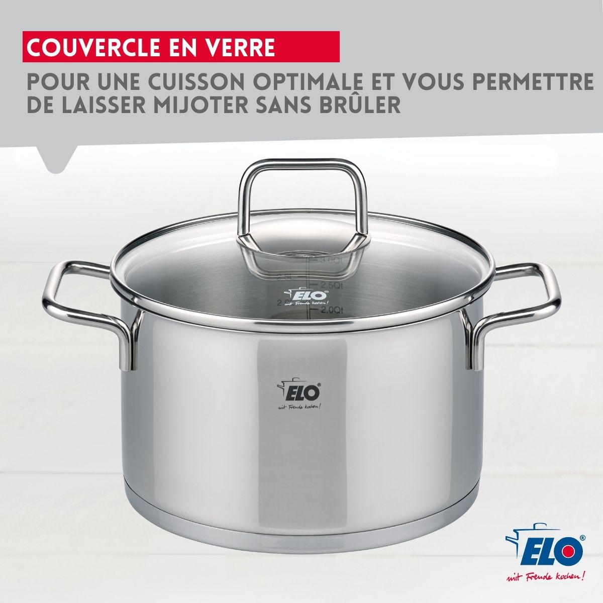 Marmite en inox avec couvercle en verre 26 cm Elo Citrin
