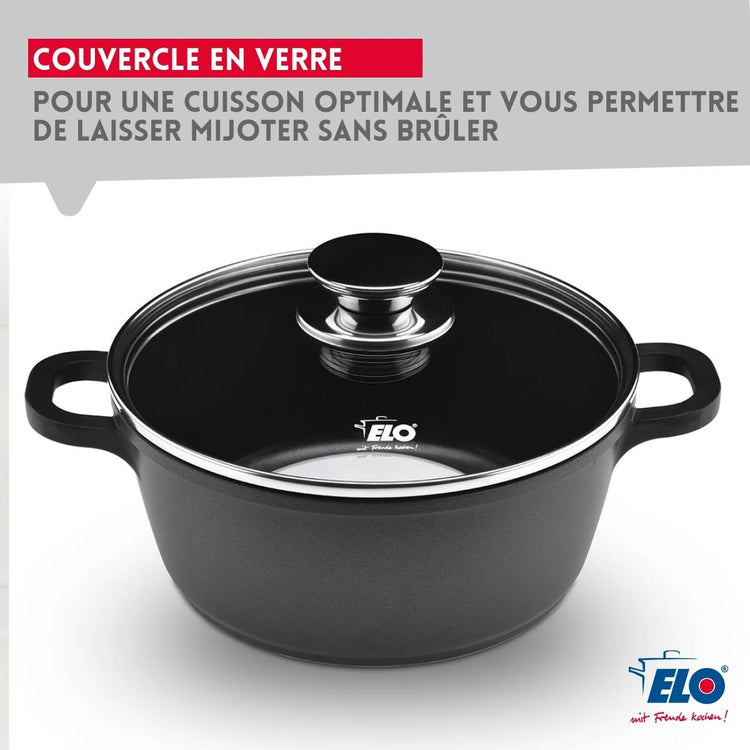 Set de 3 faitouts avec couvercles en verre 16 cm 20 cm et 24 cm Elo Alucast