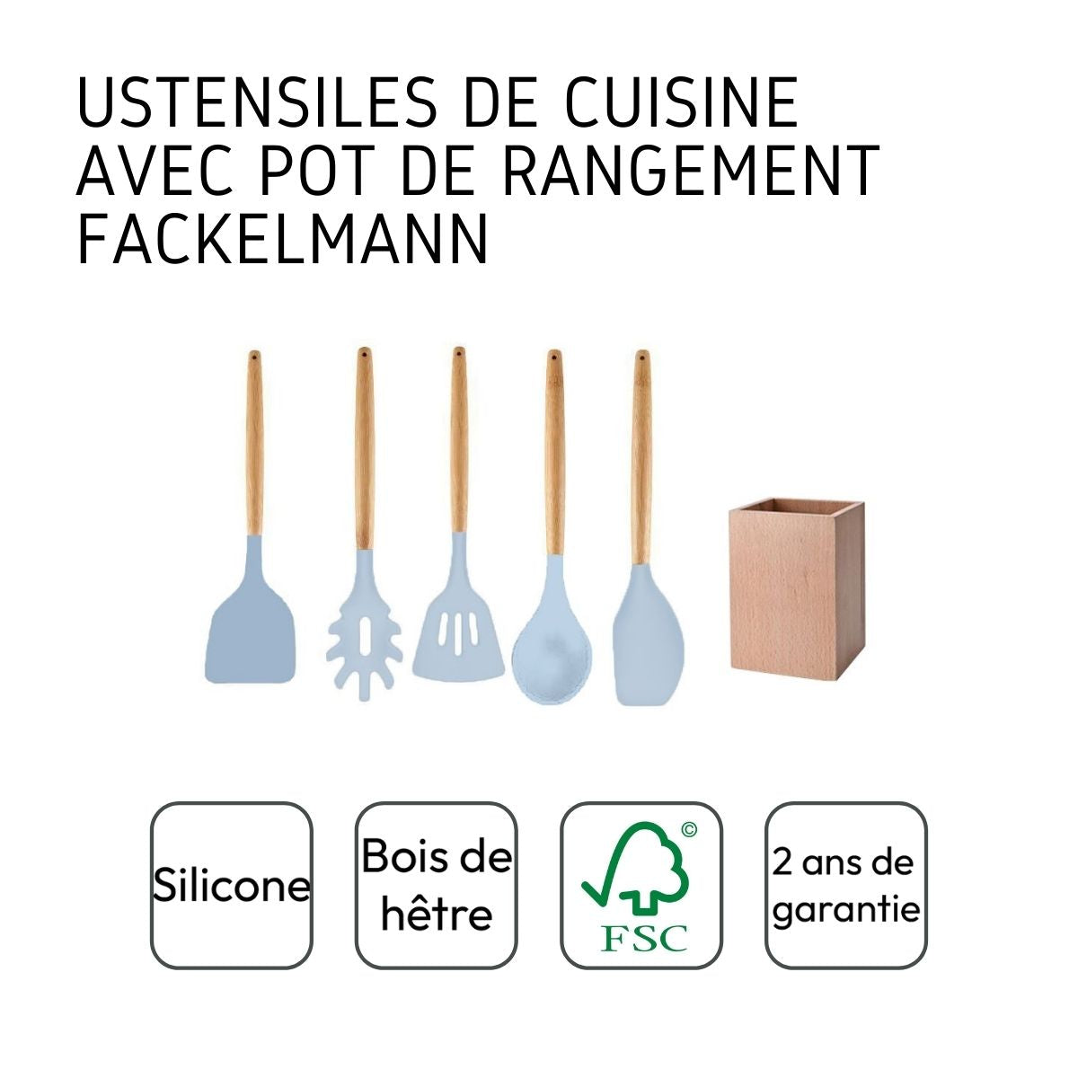 Set d'ustensiles de cuisine en bois avec pot de rangement Fackelmann