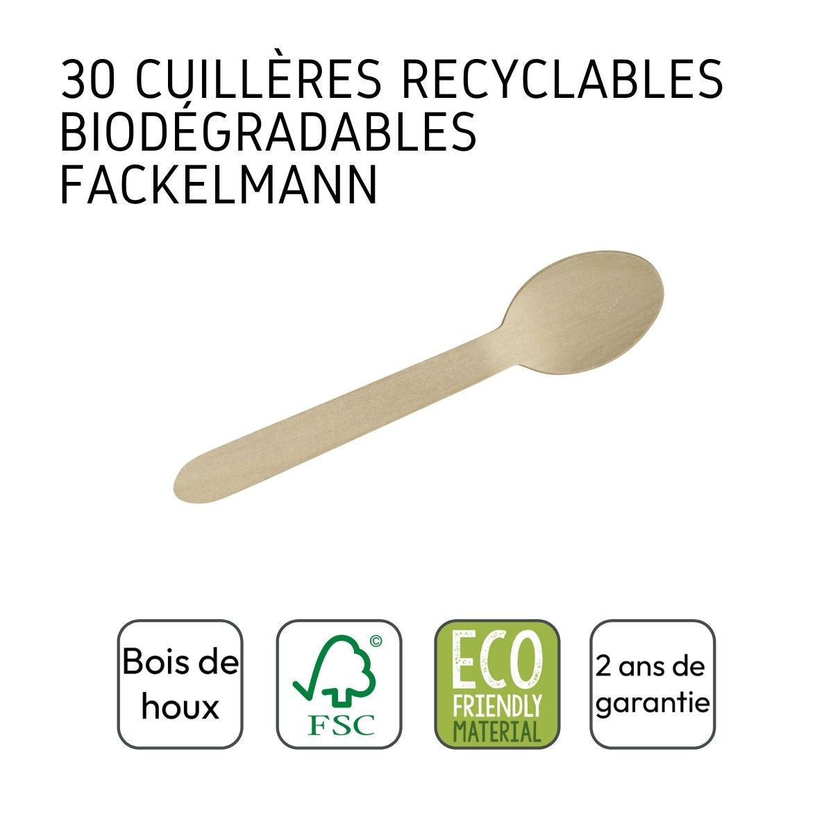 Lot de 30 cuillère à café en bois compostables pour pique-nique Fackelmann Move