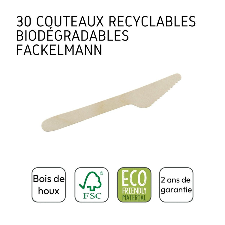 Lot de 30 couteaux en bois jetables recyclables et compostables Fackelmann Move