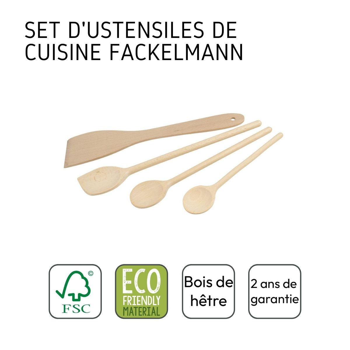 Set de 4 ustensiles de cuisine en bois FSC Fackelmann Eco Friendly