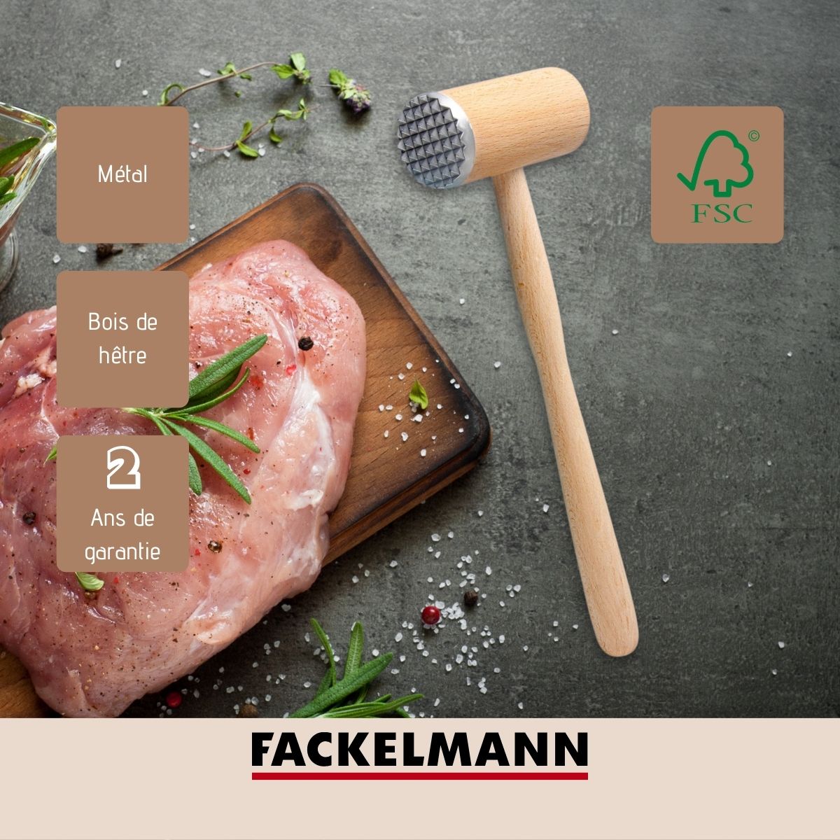 Attendrisseur de viande en bois FSC Fackelmann Eco Friendly