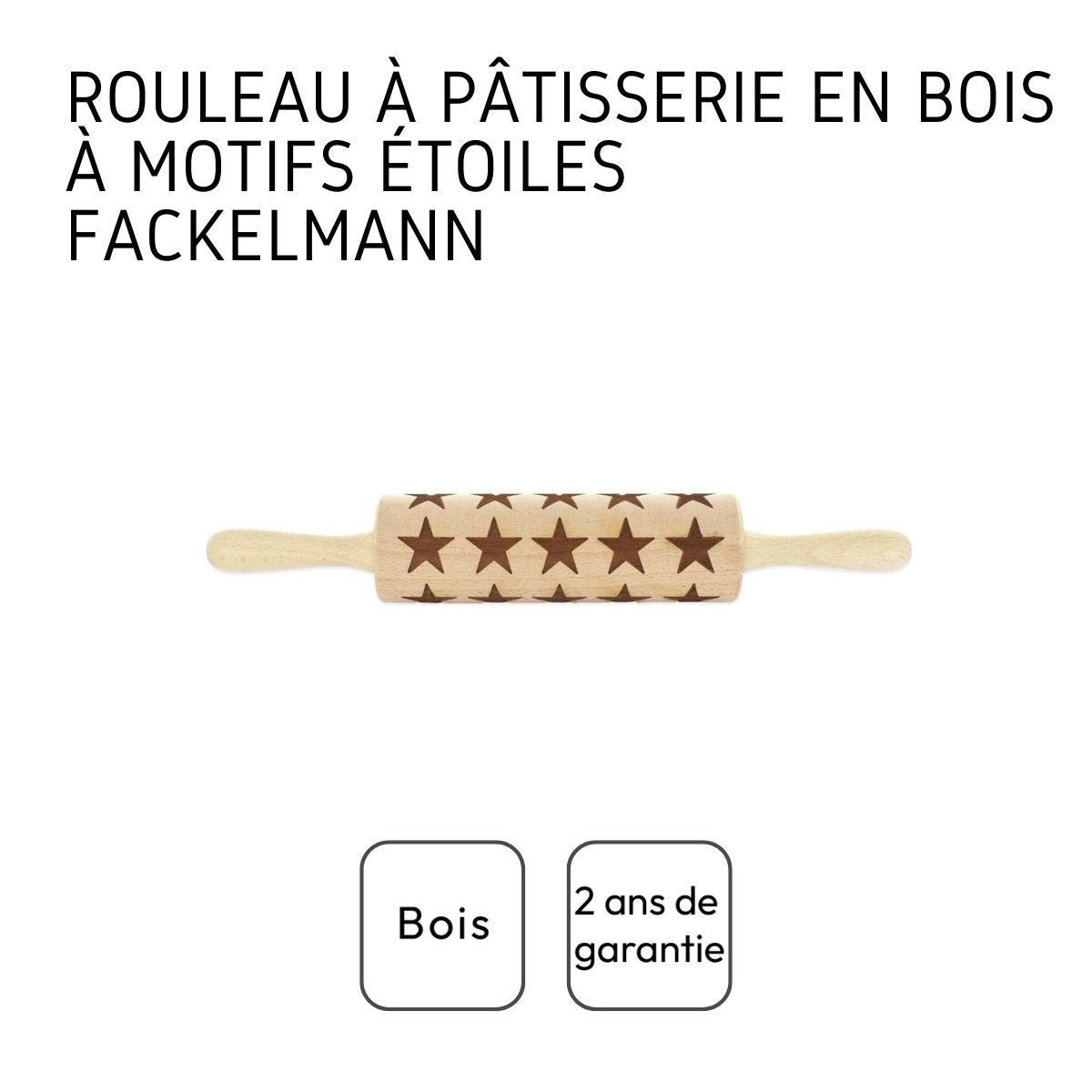 Rouleau à pâtisserie en bois motif étoiles Fackelmann Noël