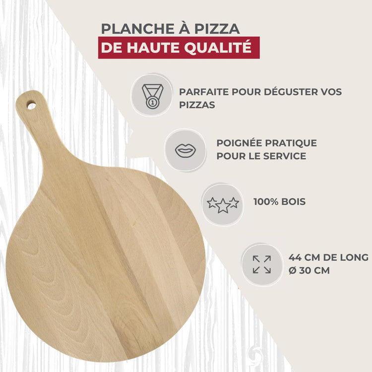 4 planches à pizza 30 cm en bois et roulette Fackelmann Boissellerie