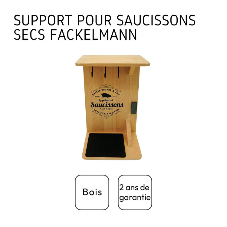 Support en bois pour saucisson sec avec crochets Fackelmann