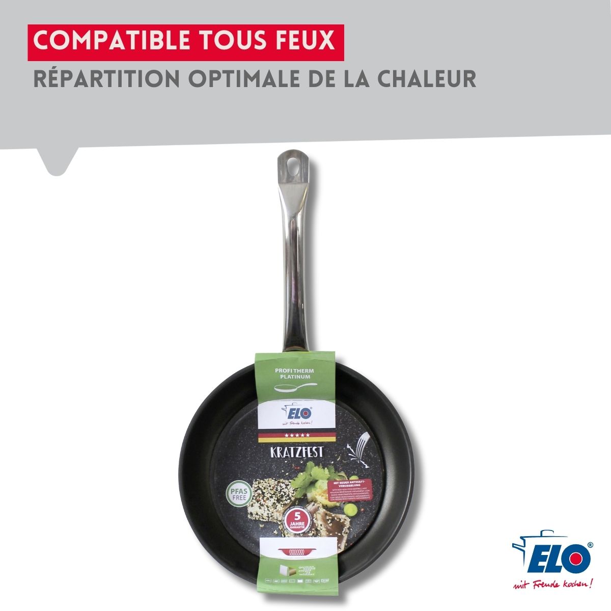 Poêle de cuisson avec revêtement céramique sans PFAS 28 cm Profi Therm Platinum Elo