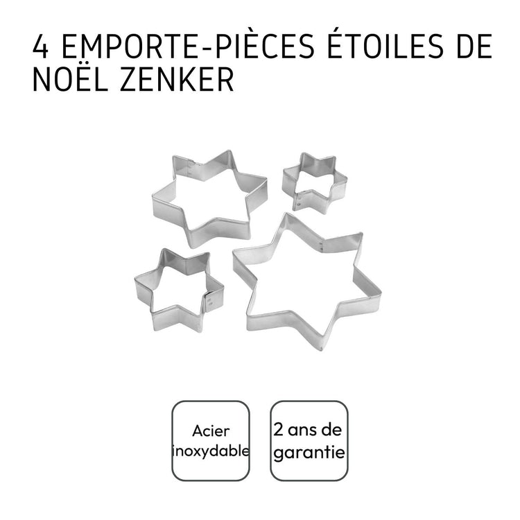 Lot de 4 emporte-pièces de Noël en forme d'étoiles Zenker Emporte-pièces