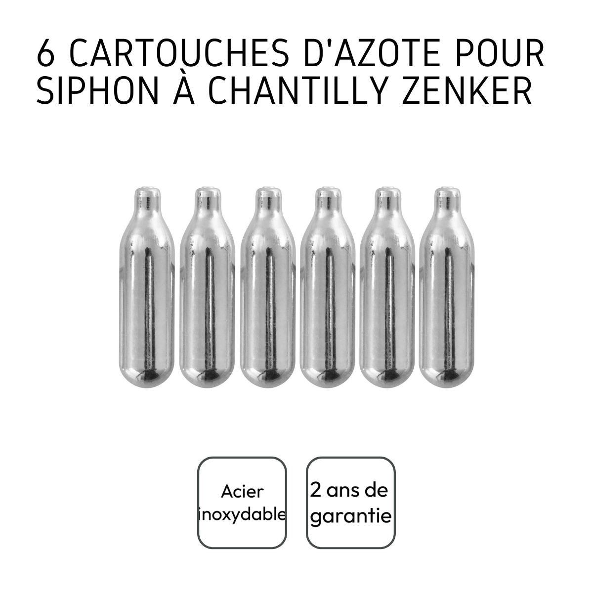 Lot de 6 cartouches de protoxyde d'azote pour siphon à Chantilly Zenker
