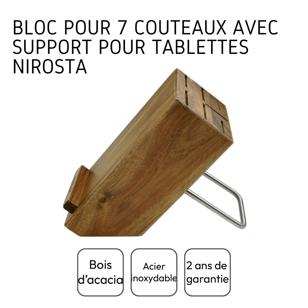 Bloc pour 7 couteaux avec support pour tablettes Nirosta