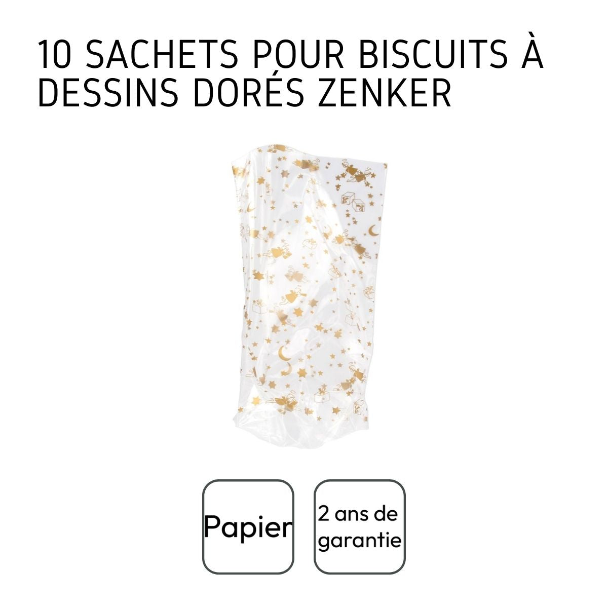 Lot de 10 sachets biscuits de noël doré Zenker