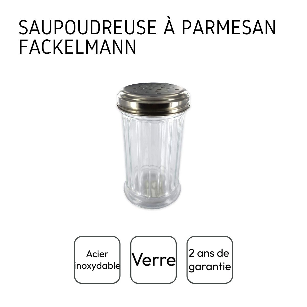 Saupoudreuse à parmesan et sucre glace en verre Fackelmann