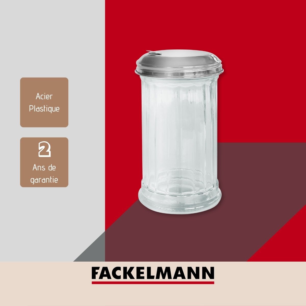Saupoudreuse en verre et couvercle inox 14 cm Fackelmann Basic