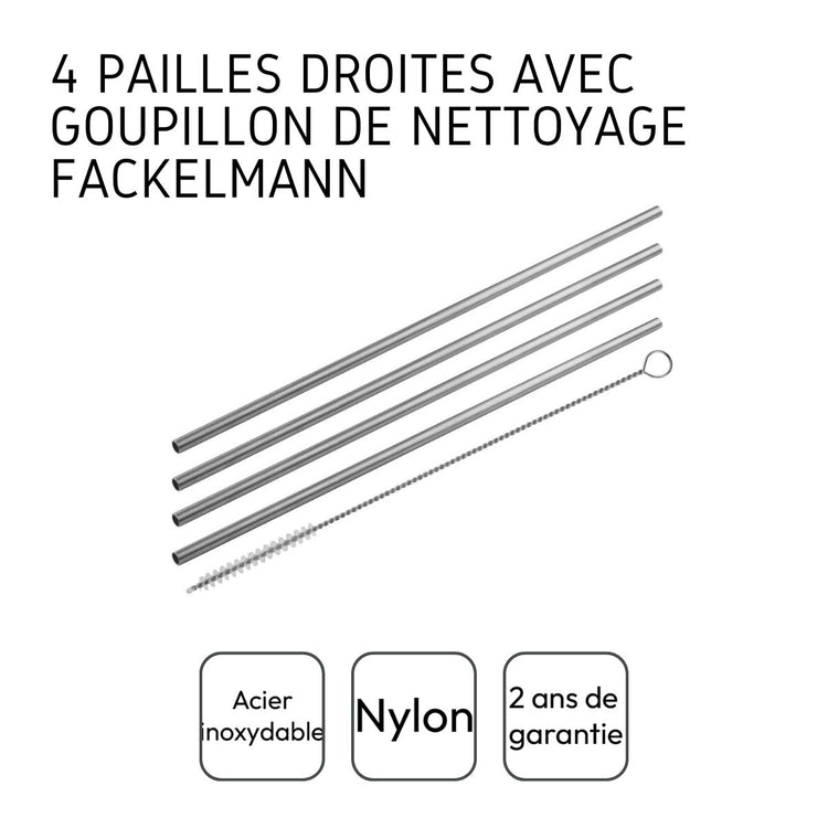 Lot de 4 pailles en inox avec goupillon Fackelmann Bar Concept
