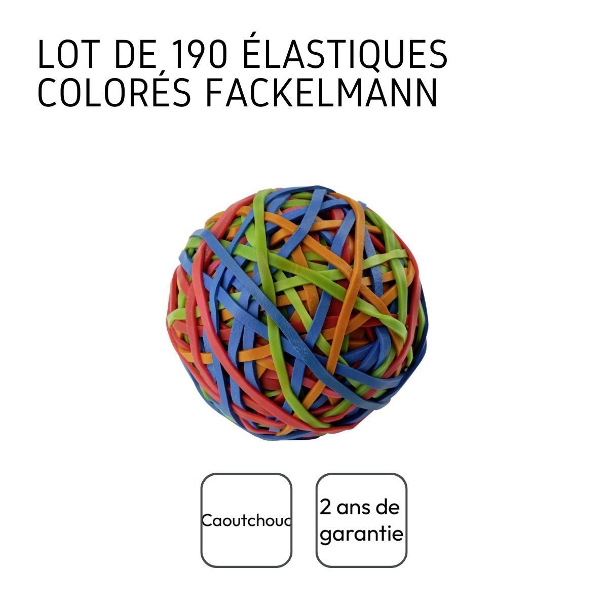 Boule de 190 élastiques multicolores pour le rangement de la cuisine et du bureau Fackelmann Tecno
