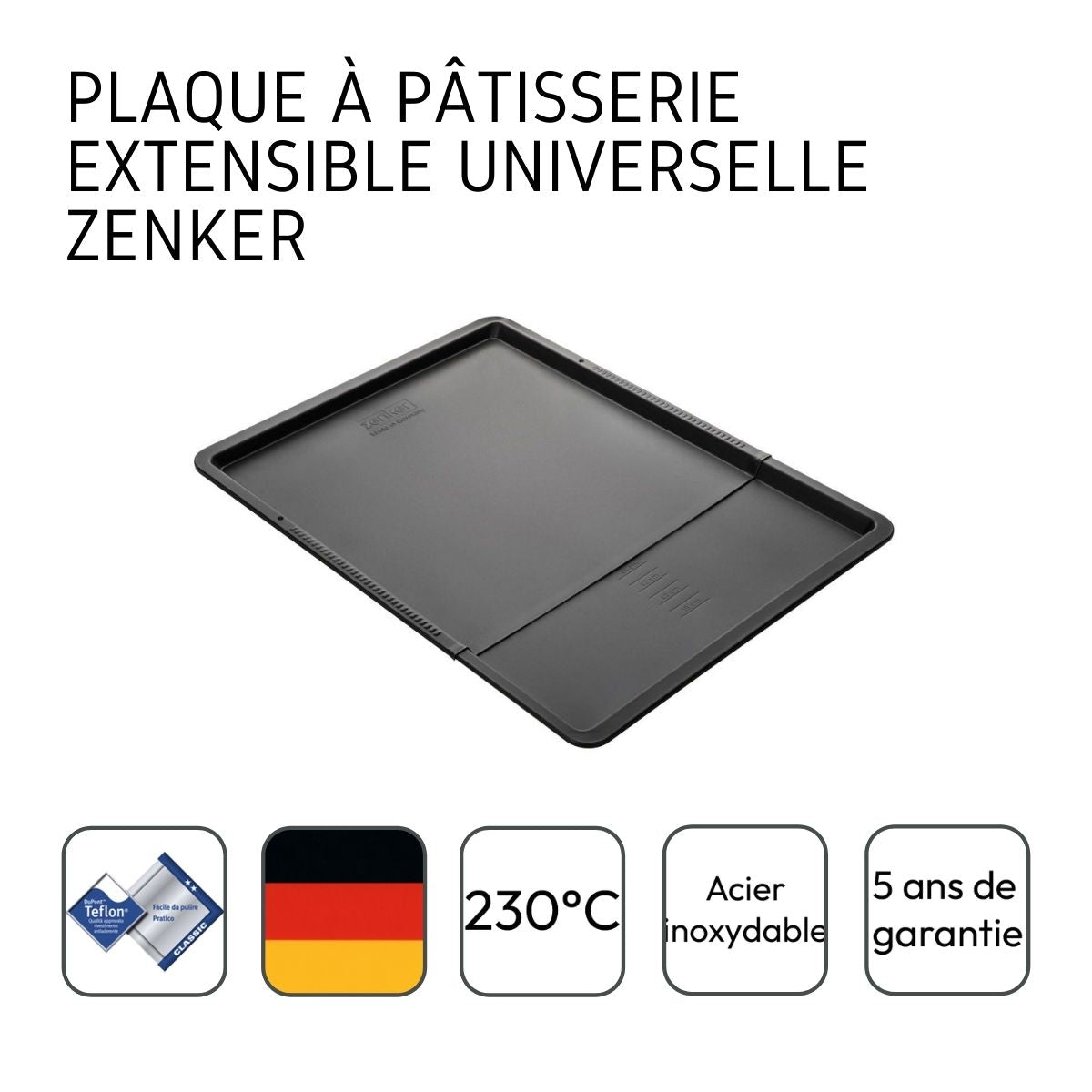Plaque à pâtisserie extensible de 37 x 52 cm Zenker Black Metallic