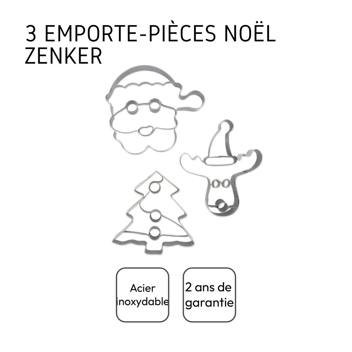 Set de 3 emporte-pièces de Noël (père-noël, sapin, renne) Zenker