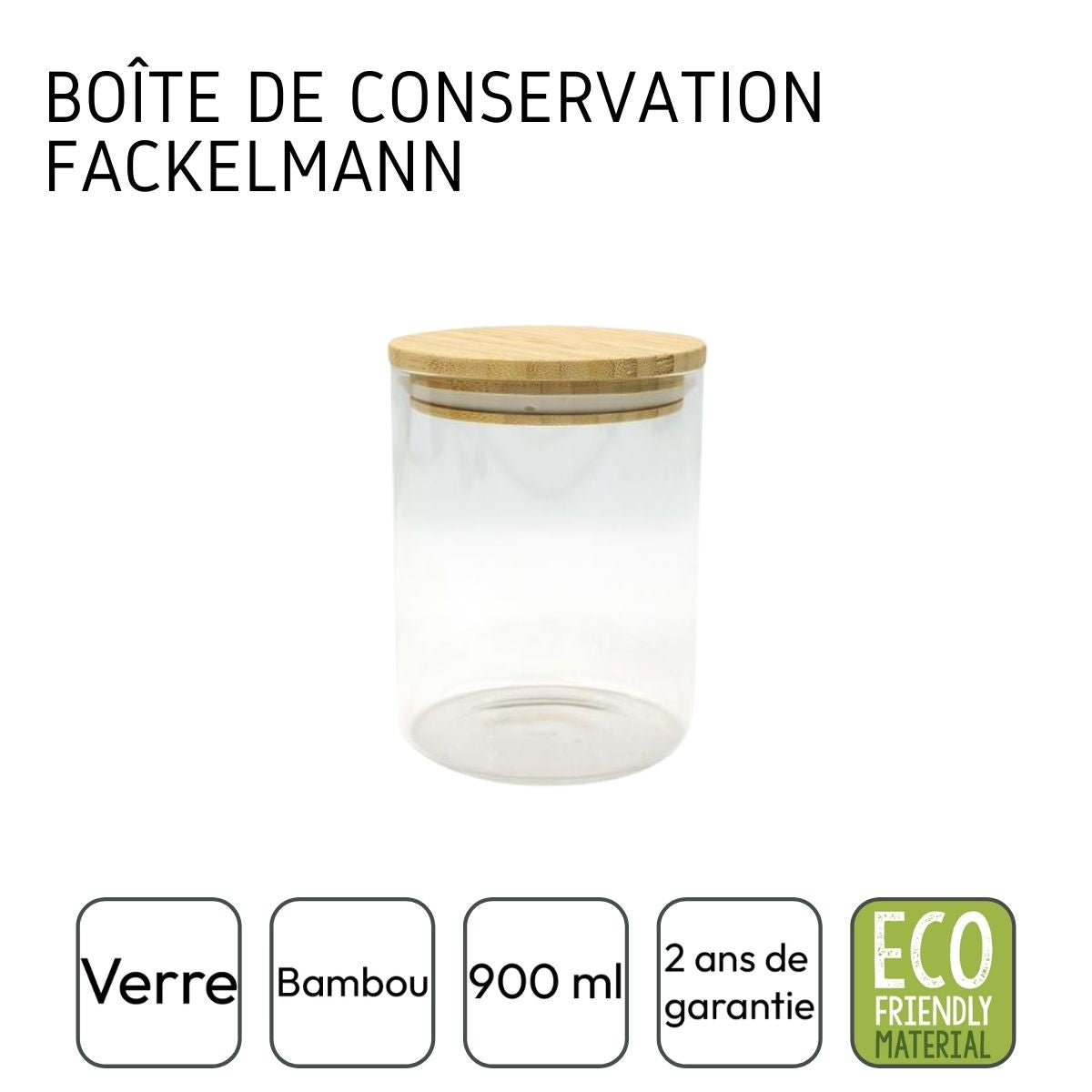 Boîte de conservation en verre 0,9L avec couvercle en Bambou Fackelmann Eco Friendly