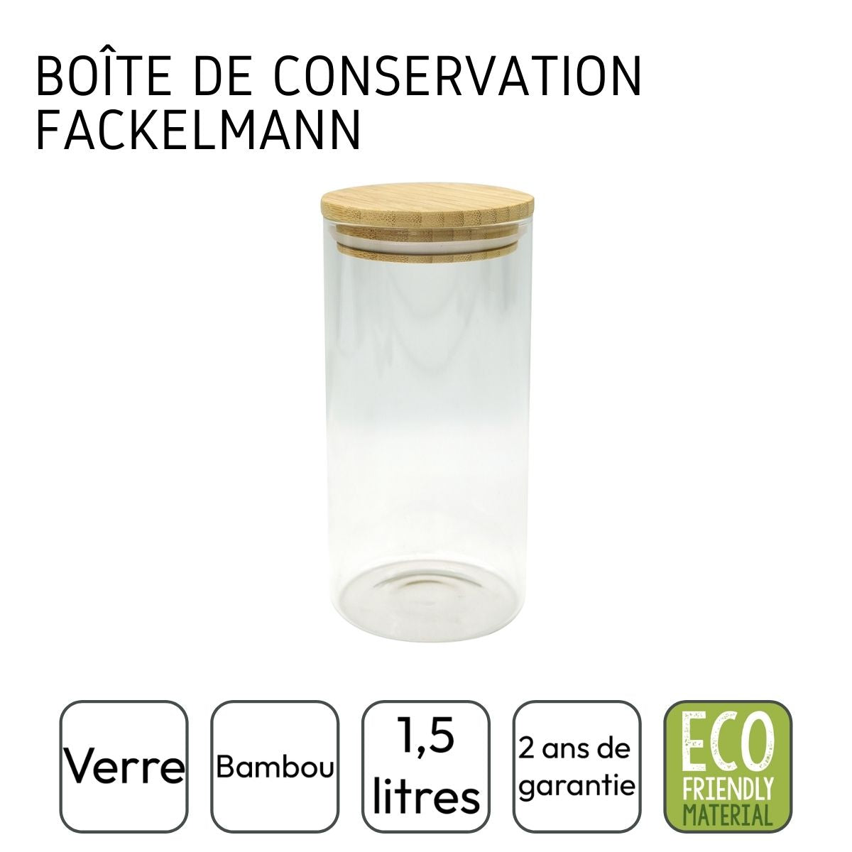 Boîte de conservation en verre 1,5L avec couvercle en Bambou Fackelmann Eco Friendly