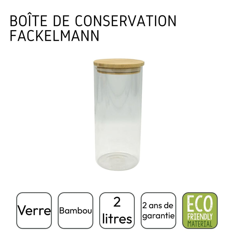 Boite de conservation en verre 2 litres avec couvercle en Bambou Fackelmann Eco Friendly