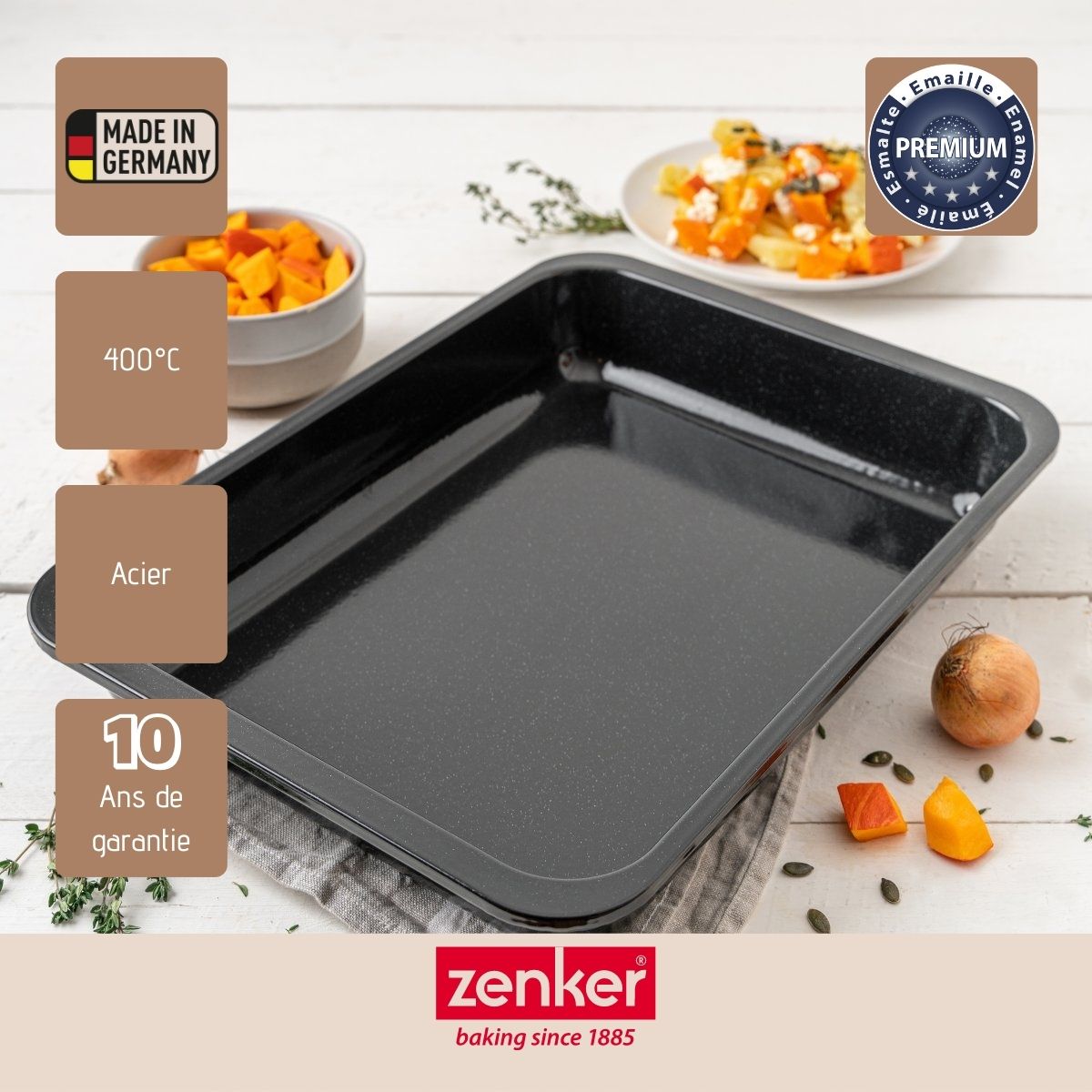 Plat à four XXL rectangle 40 x 29 cm en acier émaillé Zenker Spécial Cooking