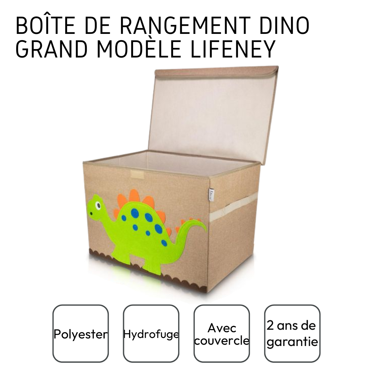 Boîte de rangement "dinosaure Stégosaure " avec grand couvercle, 51 x 36 x 36 cm Lifeney
