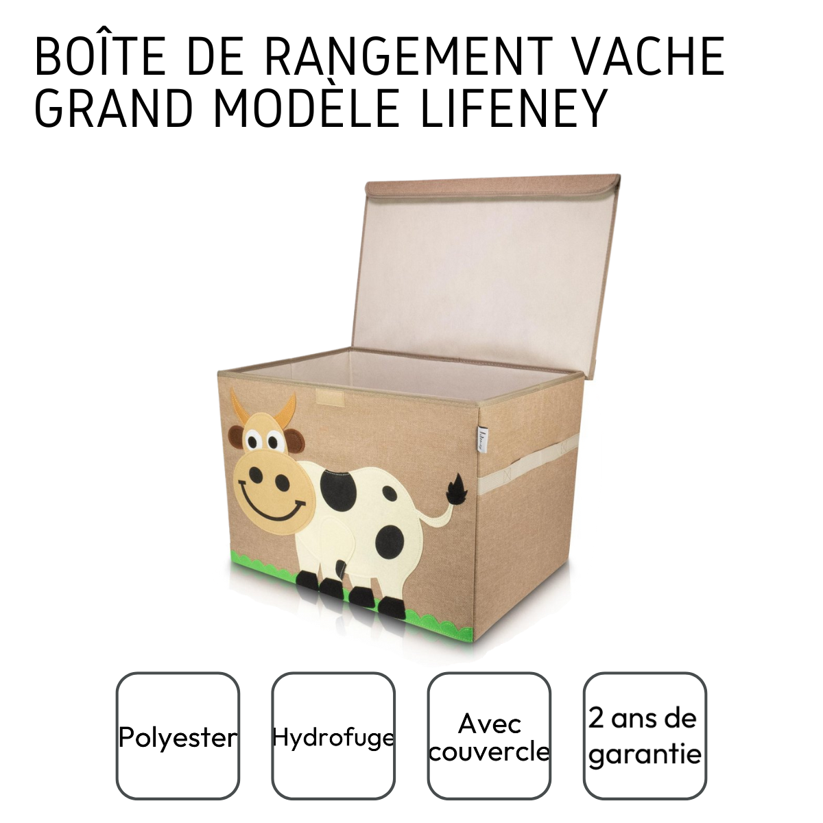 Boîte de rangement "vache" avec grand couvercle, 51 x 36 x 36 cm Lifeney