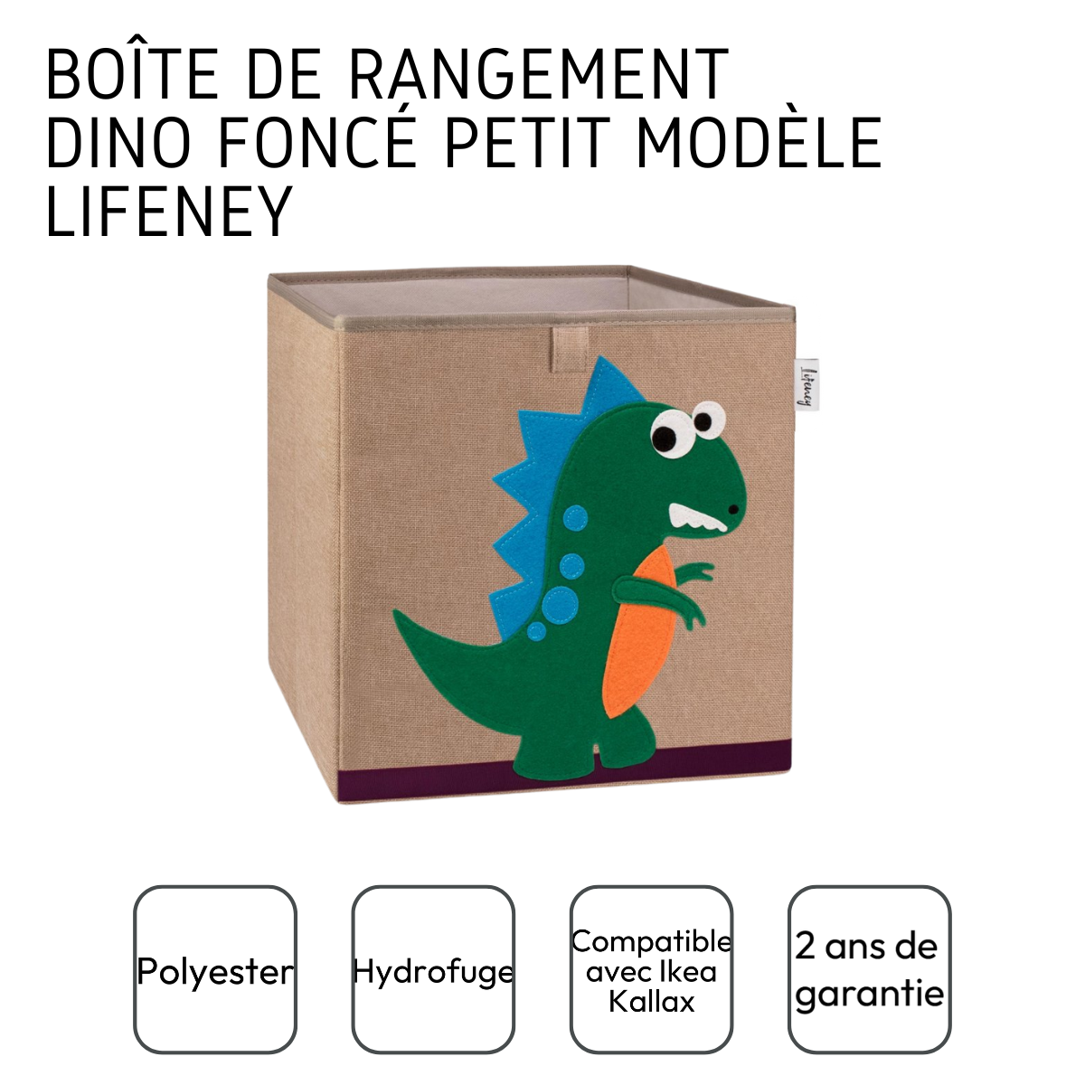 Boîte de rangement "dinosaure vert foncé" , compatible avec l'étagère IKEA KALLAX Lifeney