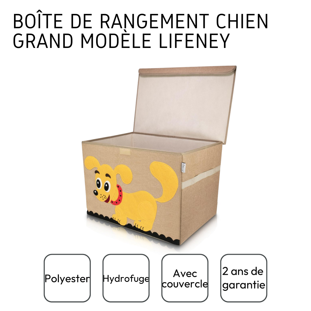 Boîte de rangement "chien" avec grand couvercle, 51 x 36 x 36 cm Lifeney