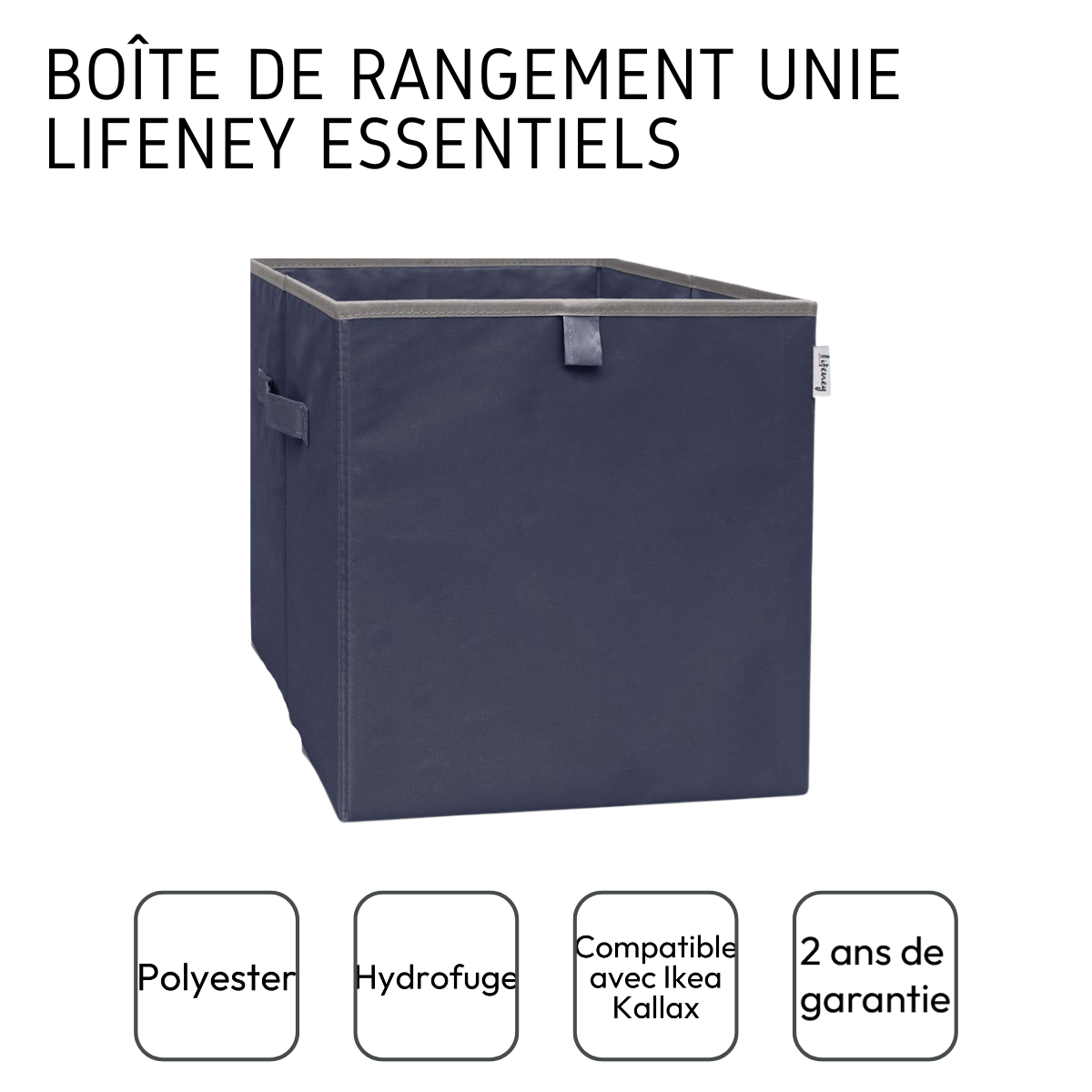 Boîte de rangement coloris bleu foncé, compatible avec l'étagère IKEA KALLAX Lifeney