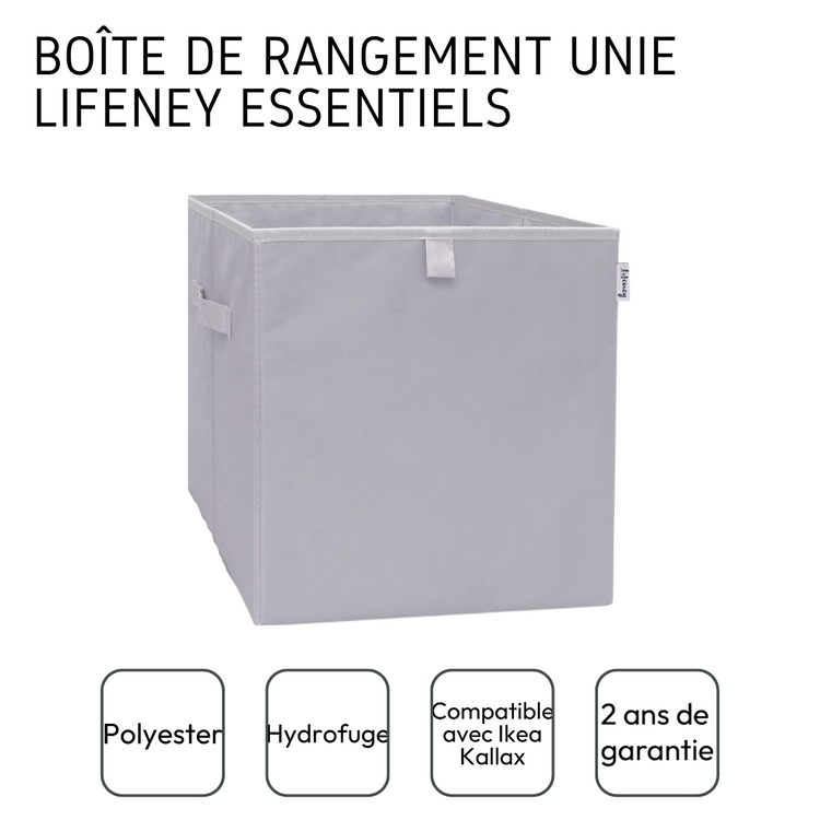 Boîte de rangement coloris gris clair, compatible avec l'étagère IKEA KALLAX Lifeney