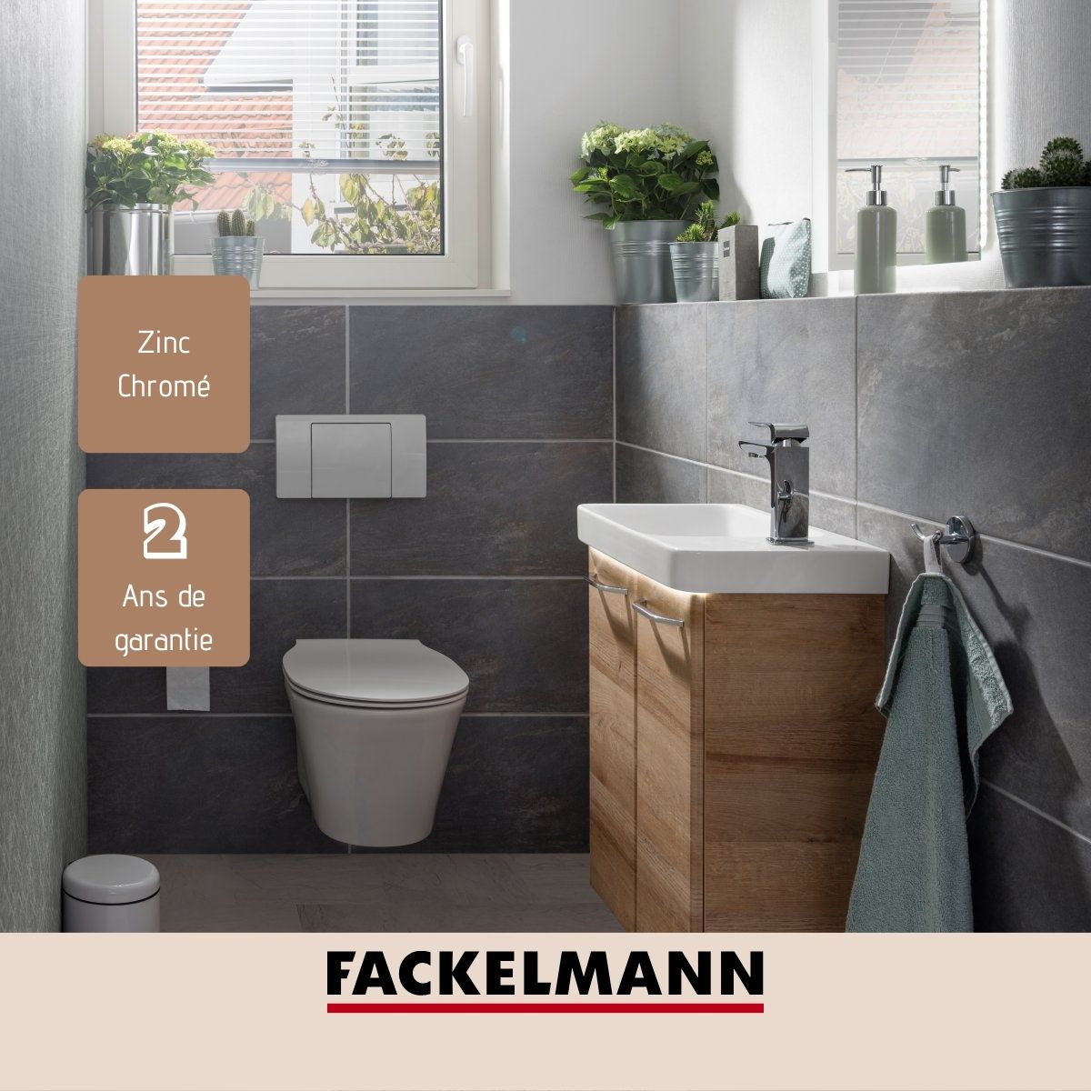 Porte serviette de salle de bain à double crochet gris chromé Fackelmann Vision