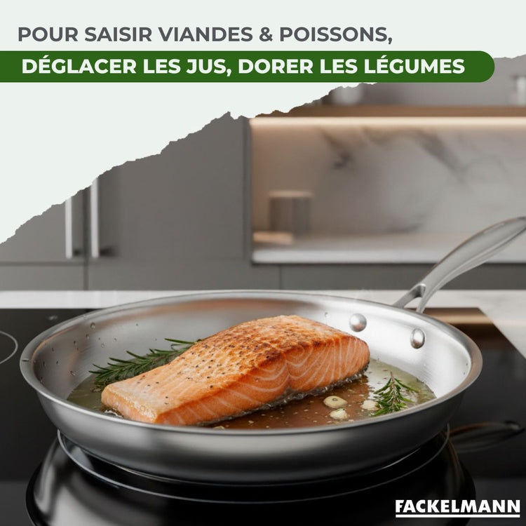 3 poêles 20 24 cm et 28 cm inox 18/10 Triply Fackelmann Vita3