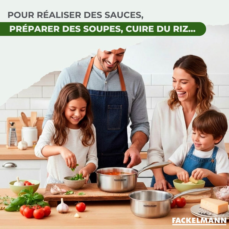 Batterie de cuisine avec 2 casseroles 14 et 18 cm en inox sans PFAS Fackelmann Vita3