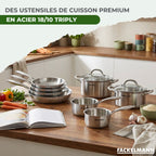 Batterie de cuisine avec 3 poêles 20/26/28 cm, 2 casseroles 14/18 cm et 2 faitouts avec 1 couvercle de cuisson universel Fackelmann Vita3
