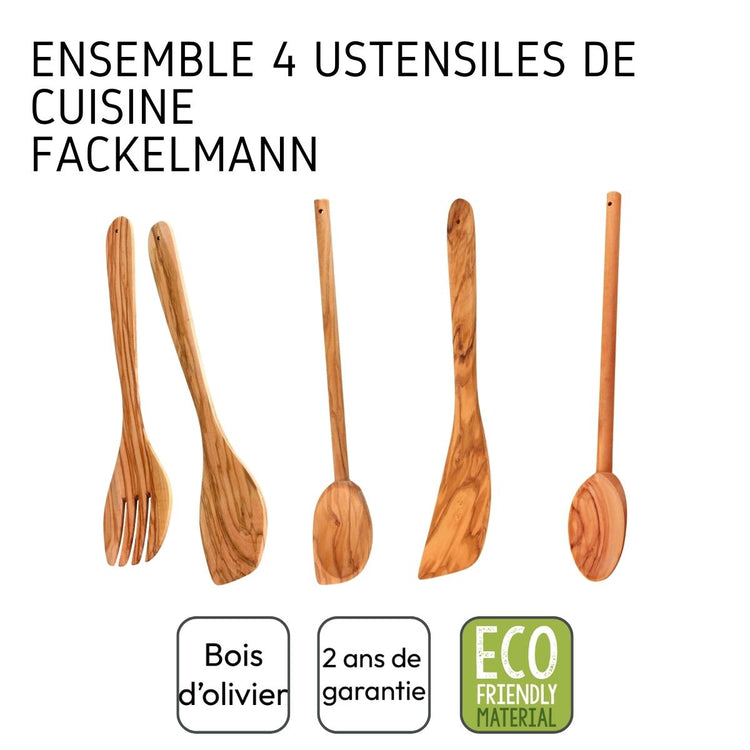 Ensemble de couverts à salade, cuillères et spatule Fackelmann Édition Bois d'olivier