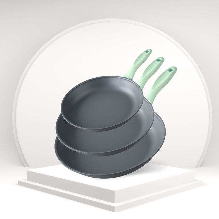 Lot de 3 poêles à frire de 20 cm 24 cm et 28 cm en aluminium recyclé Fackelmann Ecolution