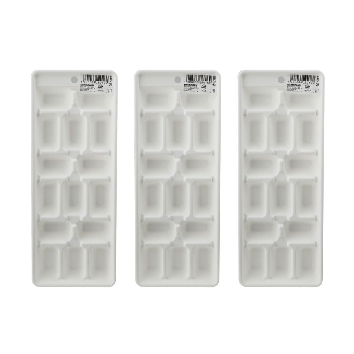 Lot de 3 bacs à glaçons de 15 glaçons en plastique blanc Fackelmann