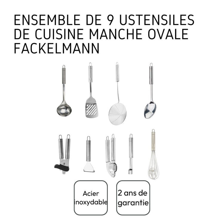 Ensemble de 9 ustensiles de cuisine inox Fackelmann Ovale