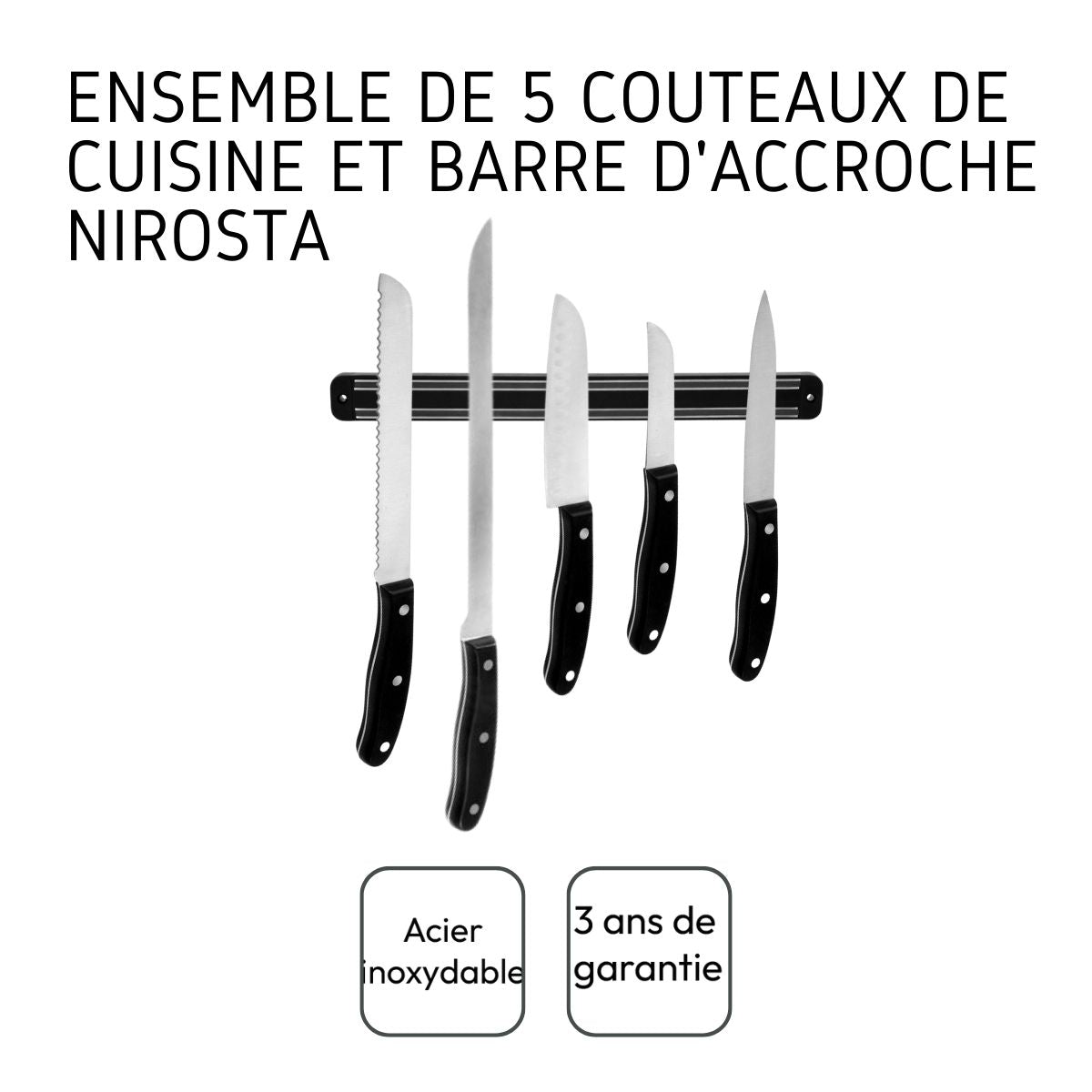 Ensemble de 5 couteaux Fit et 1 support mural Nirosta