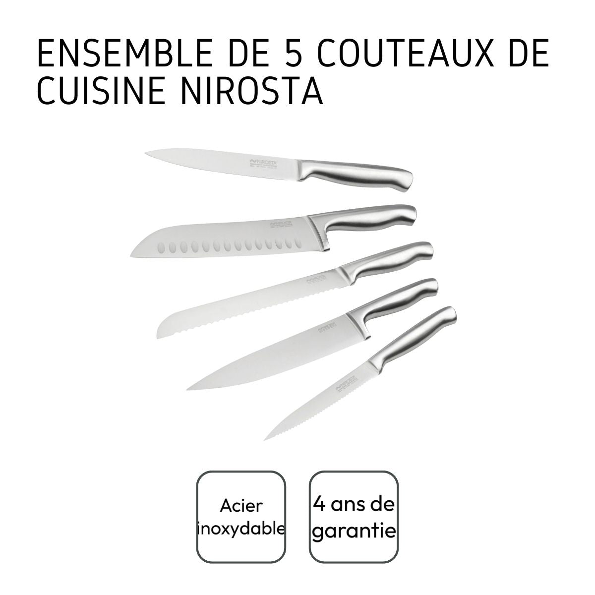 Ensemble de 5 couteaux de cuisine professionnels en inox Nirosta Star