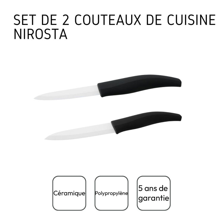 Set de 2 couteaux de cuisine lame en céramique Nirosta