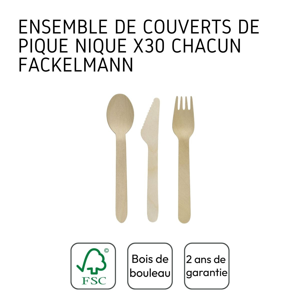 Ensemble de couverts en bois pour pique-nique x30 chacun Fackelmann Move