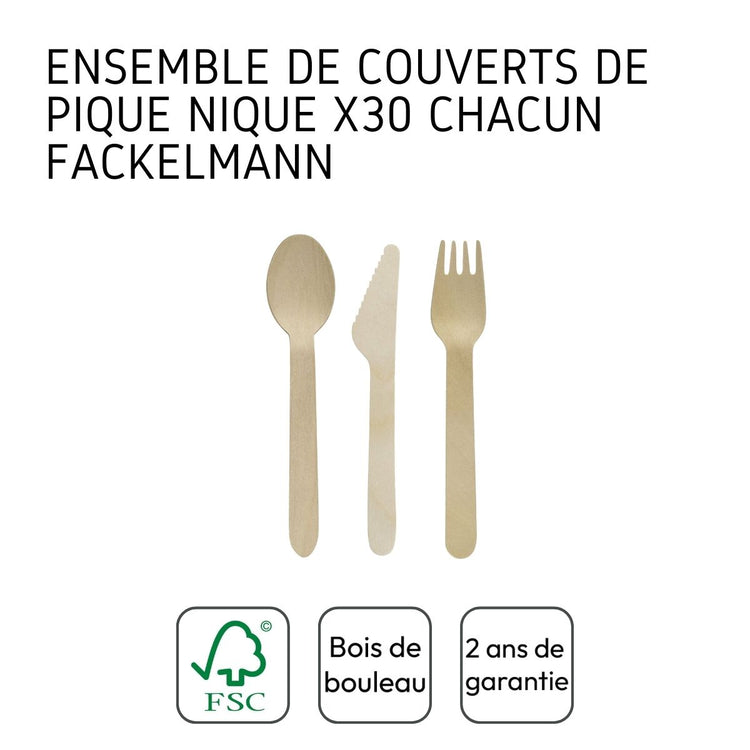 Ensemble de couverts en bois pour pique-nique x30 chacun Fackelmann Move