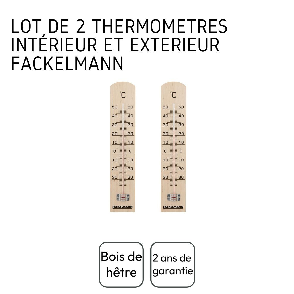 Thermomètre mural intérieur et extérieur en bois Fackelmann Tecno