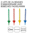 2 Lots de 24 bougies d'anniversaire et 12 bobèches Fackelmann Rio Party