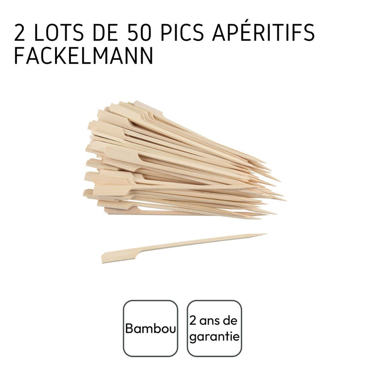 2 Lots de 50 pics à brochettes en bois Fackelmann Wood Edition