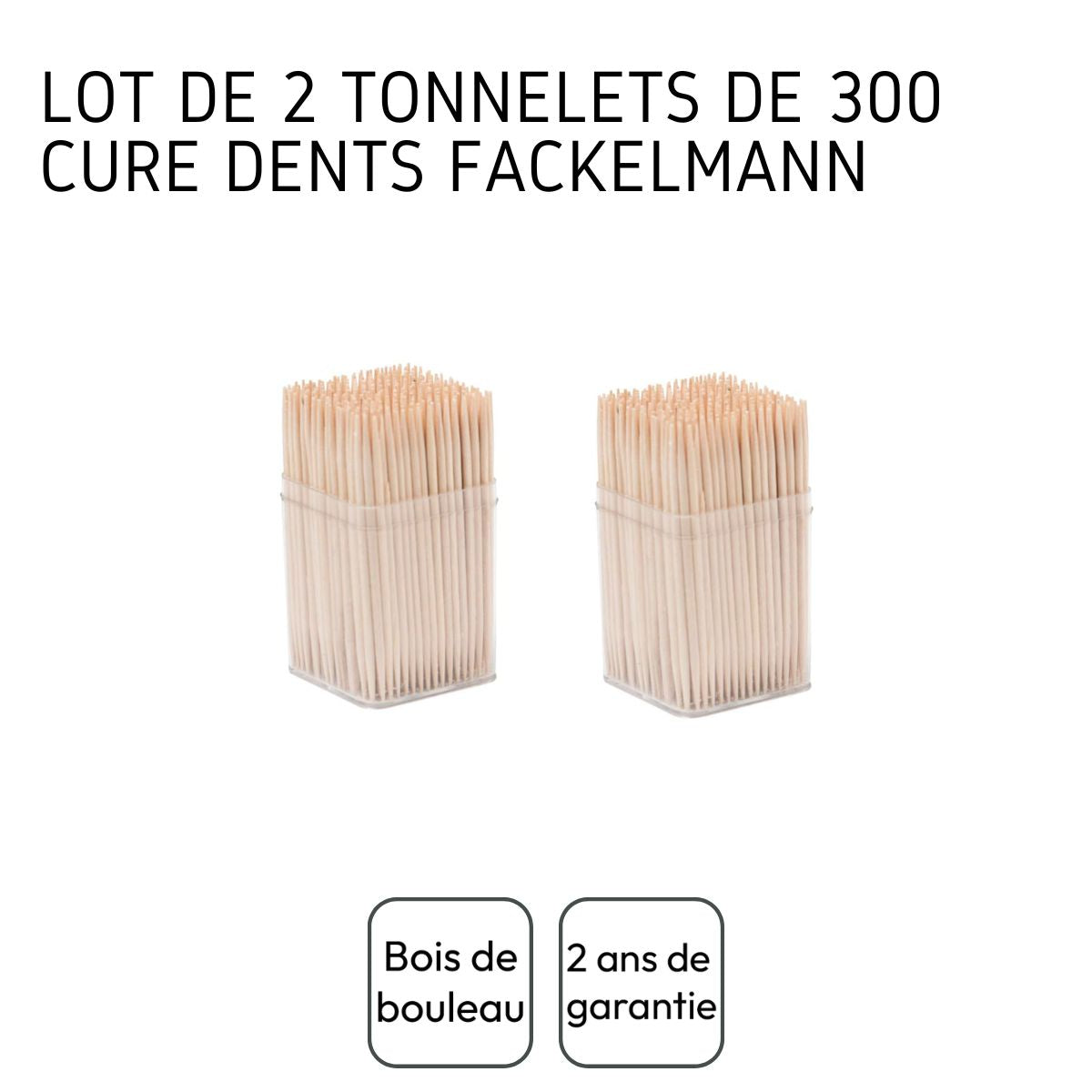 Lot de 2 tonnelets de 300 cure-dents en bois avec couvercle Fackelmann Wood Edition