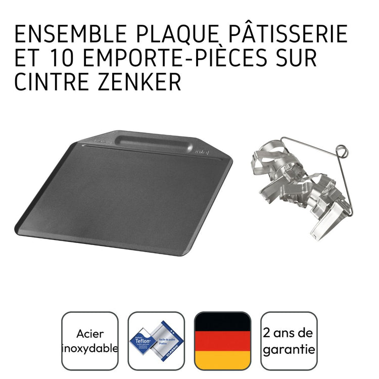 Ensemble avec plaque à pâtisserie et 10 emporte-pièces sur cintre Zenker