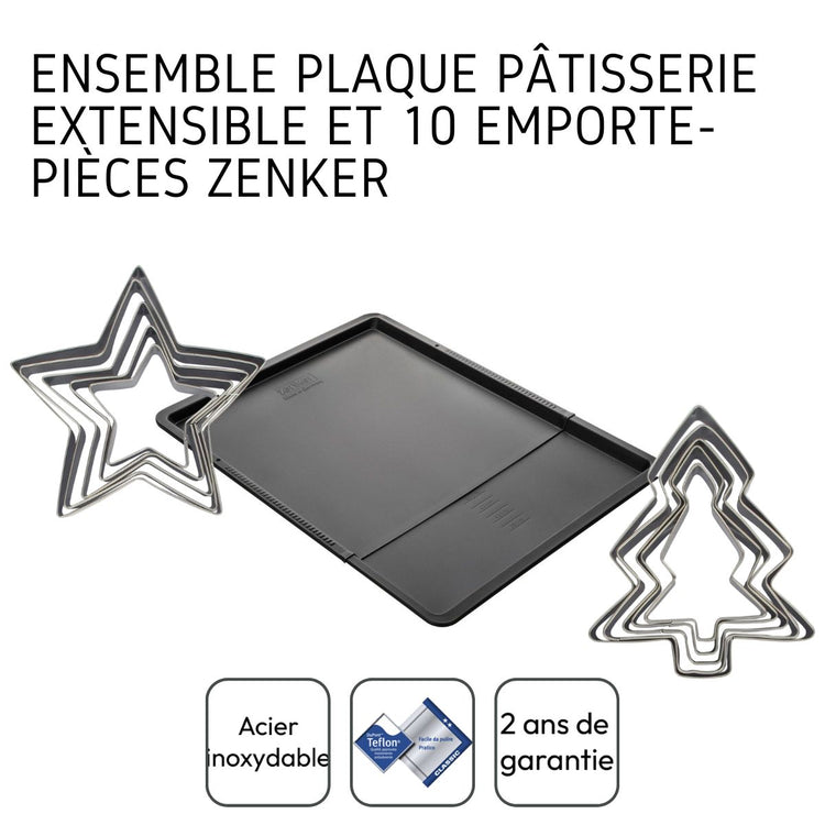 Ensemble avec plaque à pâtisserie extensible et 10 emporte-pièces Zenker